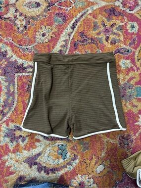 acacia swimwear brown Ribbed Shorts with White Trim